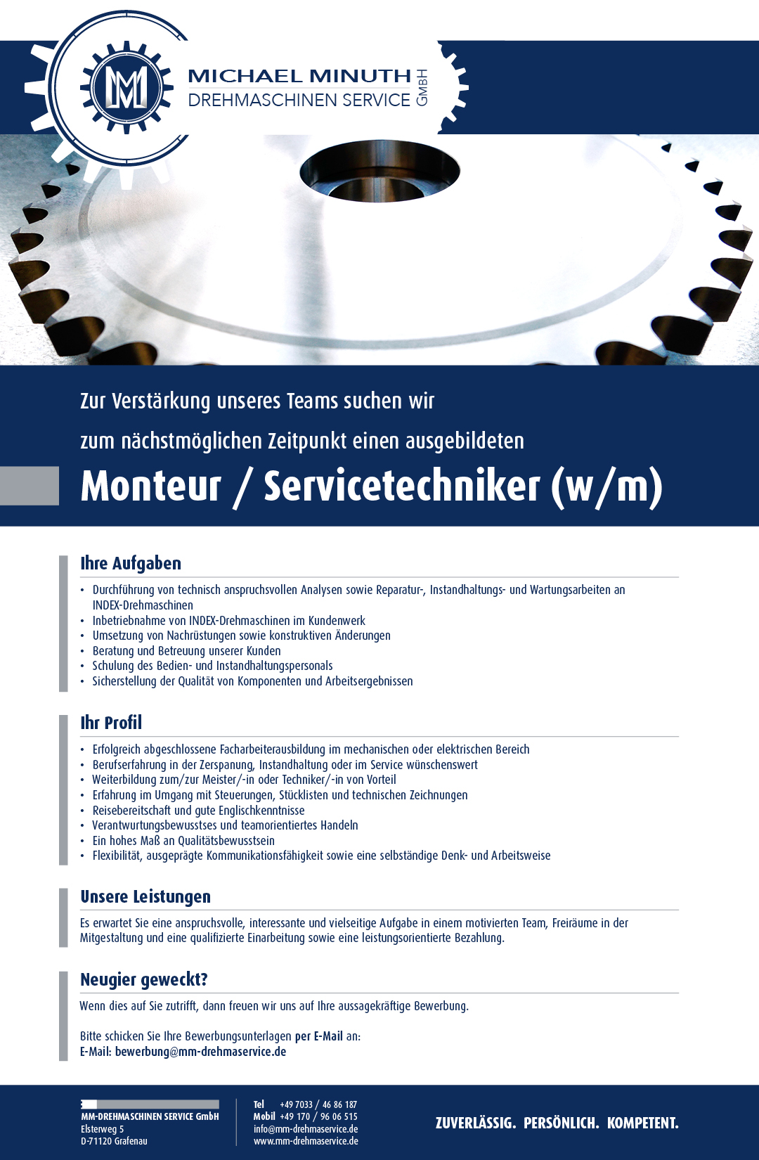 Stellenanzeige Monteuer Servicetechniker